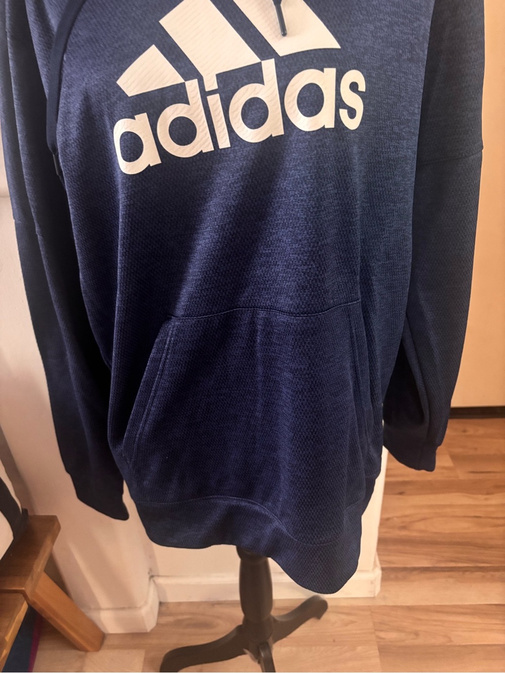 adidas Navy Blue Climawarm Hoodie with White Logo SZ L. - Picture 3 of 7
